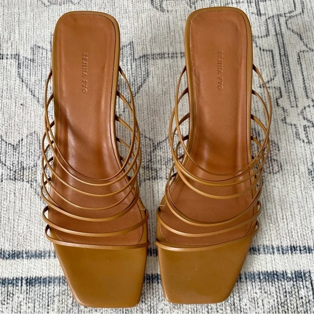 Regina Pyo “Zoe” Brown Leather Lucite Heel Sandals Sz 36